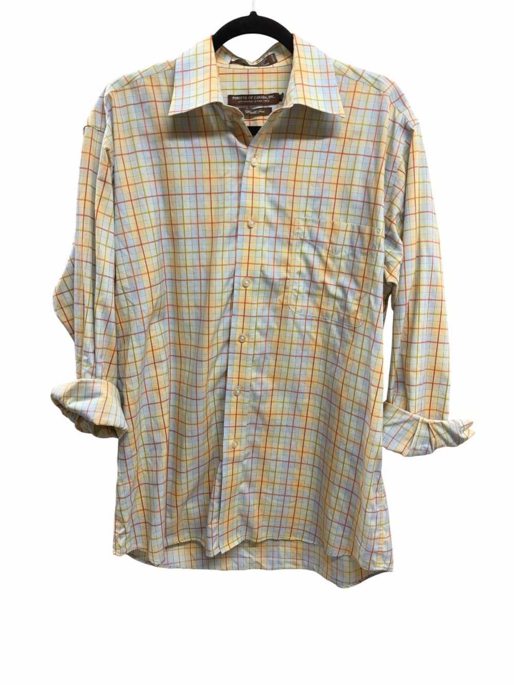 Forsyth of Canada Yellow Plaid Button Down Shirt Wrinkle Free Medium